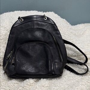 Patricia Nash Black Leather Backpack with Front Zip Pockets